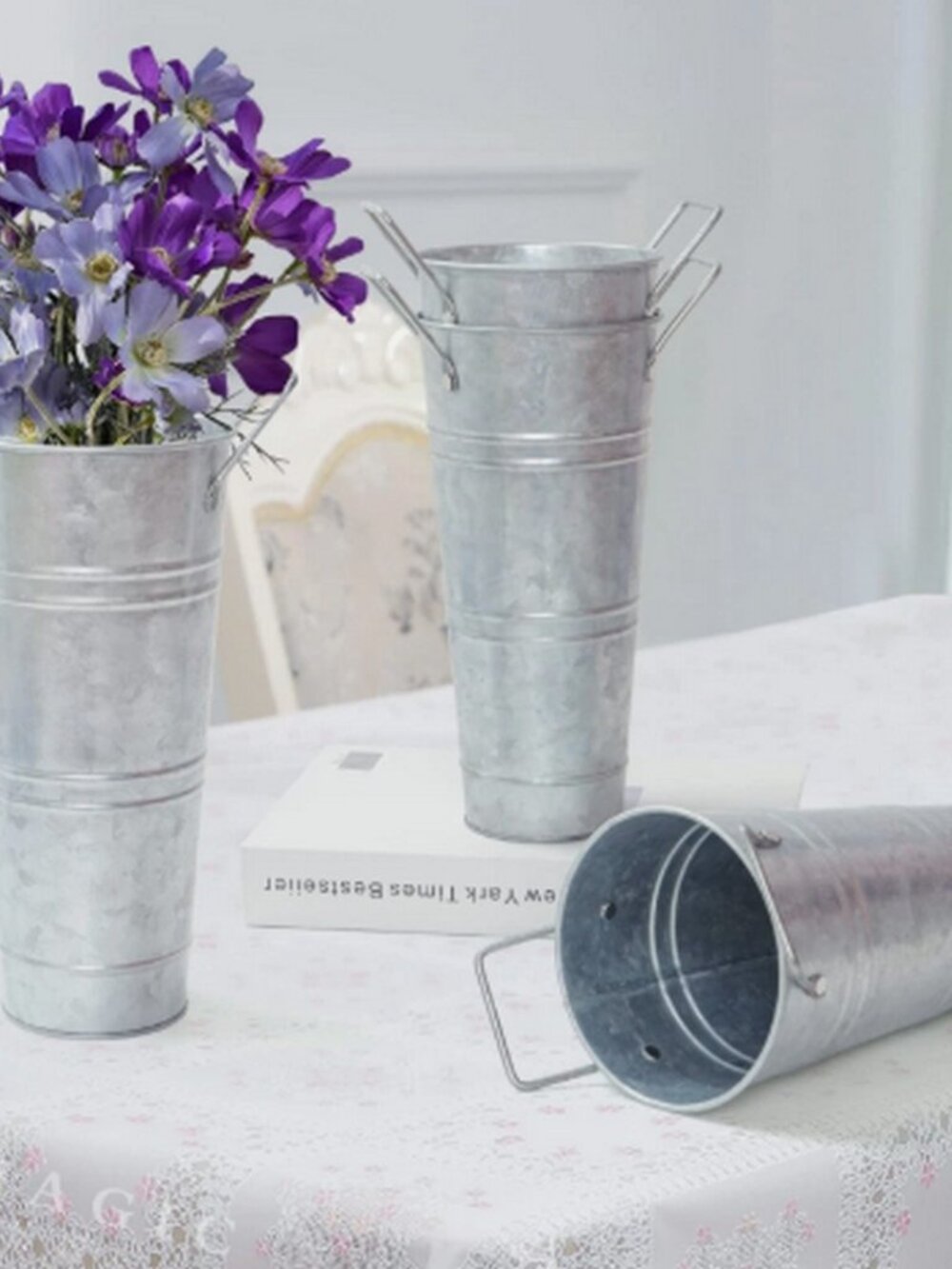 Galvanized Metal Vase Farmhouse French Flower Bucket Garden Outdoor Home Decor